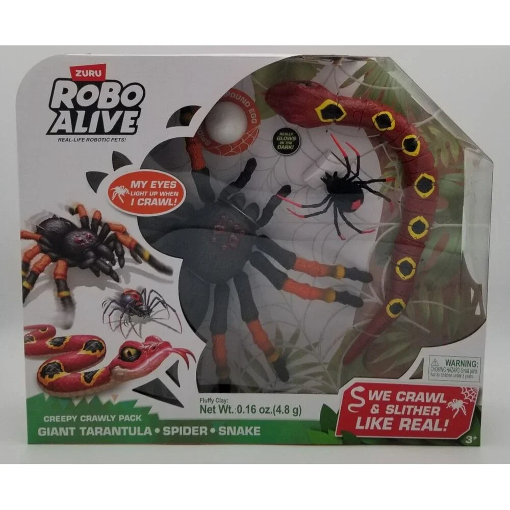 Robo Alive Giant Tarantula, Black Widow Spider & Snake 3 Robot Set By Zuru